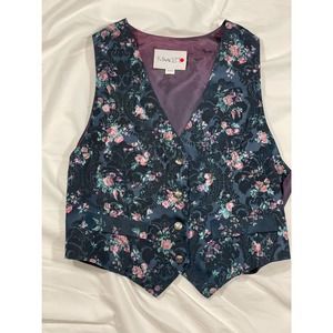 Vintage MAAKETTO Floral Vest Medium Blue Purple 90's